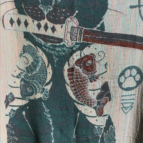 Vincent Trinidad Cat Knife Woven Blanket Tapestry Tattoo Katana Fish Japonism - Picture 8 of 10